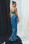 Buy_Nirmooha_Blue Lurex Hand Embroidery Blotch Bralette Square Print Cape And Draped Skirt Set _Online_at_Aza_Fashions