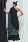 Shop_Nirmooha_Black Crepe Hand Embroidery Sequins Asymmetric Neck Kaftan _at_Aza_Fashions