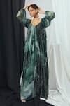 Buy_Nirmooha_Green Lurex Print Blotch V Neck Kaftan _at_Aza_Fashions