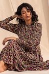 Buy_Forty Four_Multi Color 100% Pure Silk Printed Floral High Neck Dress _Online_at_Aza_Fashions