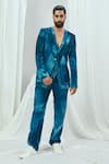 Buy_Nirmooha_Blue Velvet Printed Blotch Blazer _at_Aza_Fashions