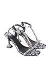 Shop_PREET KAUR_Black Crystals Poppy Print Embroidered Spool Heels _at_Aza_Fashions