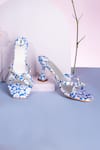 Buy_Preet Kaur_Blue Crystals Poppy Print Spool Heels _at_Aza_Fashions
