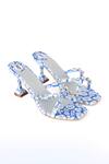Shop_Preet Kaur_Blue Crystals Poppy Print Spool Heels _at_Aza_Fashions