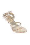 Preet Kaur Gold Metallic Thread Studs Embellished Tie-up Heels Online at Aza Fashions Preet Kaur_Gold Metallic Thread Studs Embellished Tie-up Heels_Online_at_Aza_Fashions