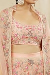 Shop_Vasavi Shah_Pink Silk Embroidered Floral Round Cape And Skirt Set _Online_at_Aza_Fashions