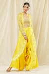 Buy_Vasavi Shah_Yellow Silk, Organza, Cotton Embroidery, Gota Patti Jacket And Harem Pant Set _at_Aza_Fashions