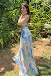 Mandira Wirk_Green Mesh Lurex Printed Abstract Sweetheart Neck Crop Top And Skirt Co-ord Set_at_Aza_Fashions