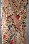 Torani_Beige Handwoven Chanderi Printed Badami Mulmul Saree With Blouse _at_Aza_Fashions