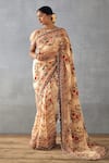 Buy_Torani_Beige Handwoven Chanderi Printed Badami Narmin Saree With Blouse _at_Aza_Fashions