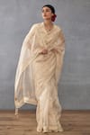 Buy_Torani_Beige Handwoven Chanderi Embroidered Mradu Pakhi Saree With Blouse _Online_at_Aza_Fashions