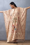 Torani_Beige Handwoven Chanderi Printed Digital Badami Amreek Kaftan  _at_Aza_Fashions