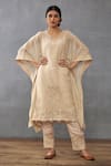 Buy_Torani_Beige Handwoven Thin Chanderi Hand Mradu Nirvi Kaftan And Pant Set  _at_Aza_Fashions