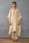 Buy_Torani_Beige Handwoven Thin Chanderi Hand Mradu Nirvi Kaftan And Pant Set  _Online_at_Aza_Fashions