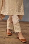 Torani_Beige Handwoven Thin Chanderi Hand Mradu Nirvi Kaftan And Pant Set  _at_Aza_Fashions