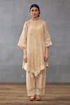 Torani_Beige Silk Organza Hand Mradu Sharbati Work Kaftan Pant Set  _Online_at_Aza_Fashions