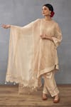 Buy_Torani_Beige Silk Organza Hand Mradu Sharbati Work Kaftan Pant Set  