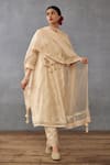 Buy_Torani_Beige , Silk Organza, Handloom Lace, Mradu Idaya Kurta Pant Set _at_Aza_Fashions