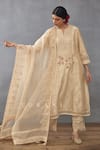 Torani_Beige , Silk Organza, Handloom Lace, Mradu Idaya Kurta Pant Set _at_Aza_Fashions