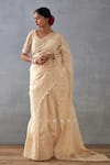 Buy_Torani_Beige Silk Organza Hand Embroidery Mradu Advika Saree With Blouse  _at_Aza_Fashions