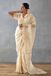 Buy_Torani_Beige Silk Organza Hand Mradu Afrah Saree With Puff Sleeve Blouse  _at_Aza_Fashions