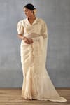 Torani_Beige Silk Organza Hand Mradu Afrah Saree With Puff Sleeve Blouse  _Online_at_Aza_Fashions