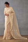 Buy_Torani_Beige Silk Organza Hand Embroidery Mradu Afroza Saree With Blouse  _at_Aza_Fashions