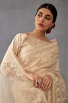 Shop_Torani_Beige Silk Organza Hand Embroidery Mradu Afroza Saree With Blouse  