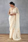 Buy_Torani_Beige Silk Organza Hand Mradu Damini Saree With Sleeveless Blouse  _at_Aza_Fashions