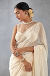 Torani_Beige Silk Organza Hand Mradu Damini Saree With Sleeveless Blouse  _Online_at_Aza_Fashions