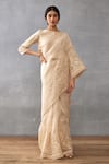 Buy_Torani_Beige Raw Silk Hand Embroidery Floral Mradu Dea Saree With Blouse  _at_Aza_Fashions