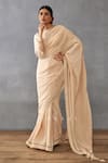 Buy_Torani_Beige Silk Organza Hand Mradu Aftaab Saree With Neck Blouse  _Online_at_Aza_Fashions