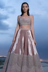 COUTURE BY NIHARIKA_Purple Velvet, Organza, Net Sequins, Placement Hand Embroidered Lehenga Set _Online_at_Aza_Fashions