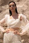 Shop_COUTURE BY NIHARIKA_Ivory Organza Sequins, Beads Open Neck, Sheer Jacket And Hand Embroidered Pant Set _Online_at_Aza_Fashions