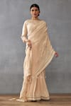 Buy_Torani_Beige Silk Organza Hand Mradu Aftaab Saree With Neck Blouse  