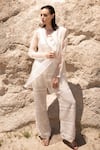COUTURE BY NIHARIKA_Ivory Organza Sequins, Beads Open Neck, Sheer Jacket And Hand Embroidered Pant Set _at_Aza_Fashions