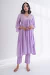 Avaasya Jaipur_Purple Kurta Muslin Embroidered Machine Floral Pant Set  _Online_at_Aza_Fashions