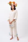 Buy_Avaasya Jaipur_Ivory Linen Embroidered Machine Floral Kurta And Pant Set  _Online_at_Aza_Fashions