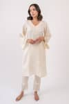 Avaasya Jaipur_Ivory Linen Lace V Crochet Kurta And Pant Set  _Online_at_Aza_Fashions