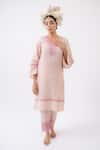 Buy_Avaasya Jaipur_Pink Linen Lace V Crochet Kurta And Pant Set  _at_Aza_Fashions