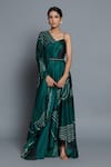 Vedika M_Green Satin Printed V Neck Abstract Kaftan  _Online_at_Aza_Fashions