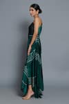 Shop_Vedika M_Green Satin Printed V Neck Abstract Kaftan  _Online_at_Aza_Fashions