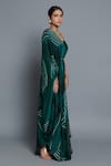 Vedika M_Green Satin Printed V Neck Abstract Kaftan  _at_Aza_Fashions