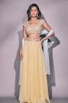 Buy_Pritika Vora_Yellow Organza Hand Embroidered Thread Round Blouse Lehenga Set _at_Aza_Fashions