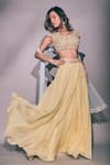 Shop_Pritika Vora_Yellow Organza Hand Embroidered Thread Round Blouse Lehenga Set _at_Aza_Fashions