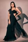 Buy_Pritika Vora_Black Saree  Georgette Hand Embroidered Border Pre-draped Ruffle With Blouse _at_Aza_Fashions