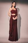 Buy_Pritika Vora_Maroon Saree  Georgette Hand Embroidered Beads Round Pre-draped With Blouse _at_Aza_Fashions