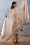 Shop_Torani_Beige Slub Cotton Printed Floral V Neck Badami Bahaar Kurta Pant Set  