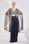 Buy_Divya Aggarwal_Black Blouse Eden Swirl Embroidered Cape Skirt Set_at_Aza_Fashions