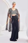 Buy_Divya Aggarwal_Black Blouse Eden Swirl Embroidered Cape Skirt Set_Online_at_Aza_Fashions